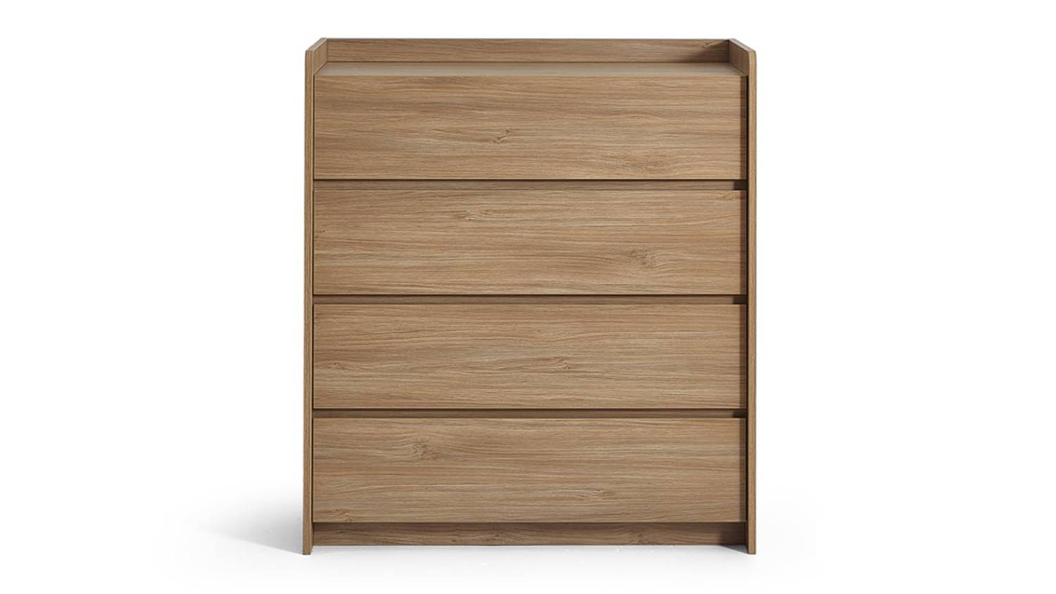 ront view of the Chelsea 4 Drawer Tallboy in sand oak, featuring a tall rectangular design