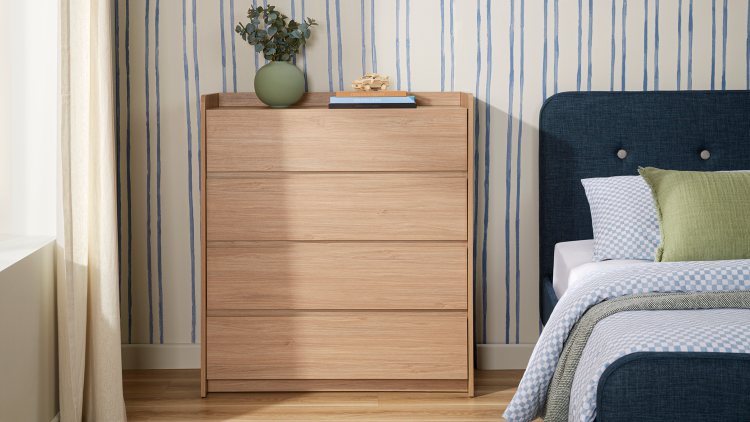 Chelsea 4 Drawer Tallboy in a sand oak finish