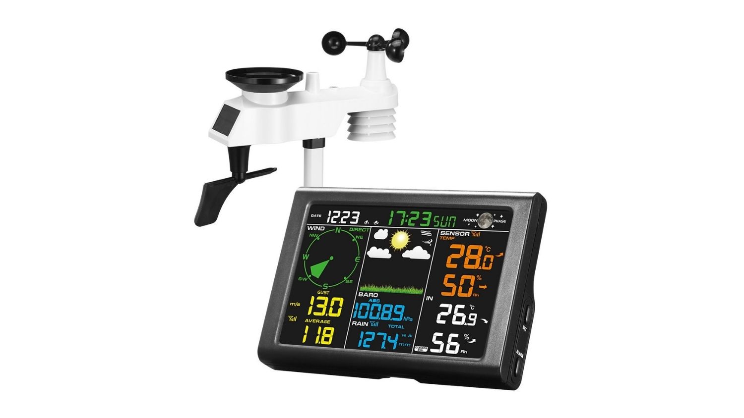 Maxkon 5-in-1 Solar-Powered Wireless Weather Station with Weathervane