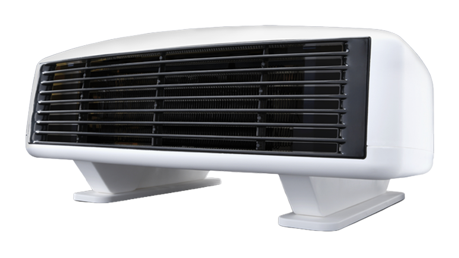 White Goldair 2400W fan heater close-up, featuring a wide black front grille