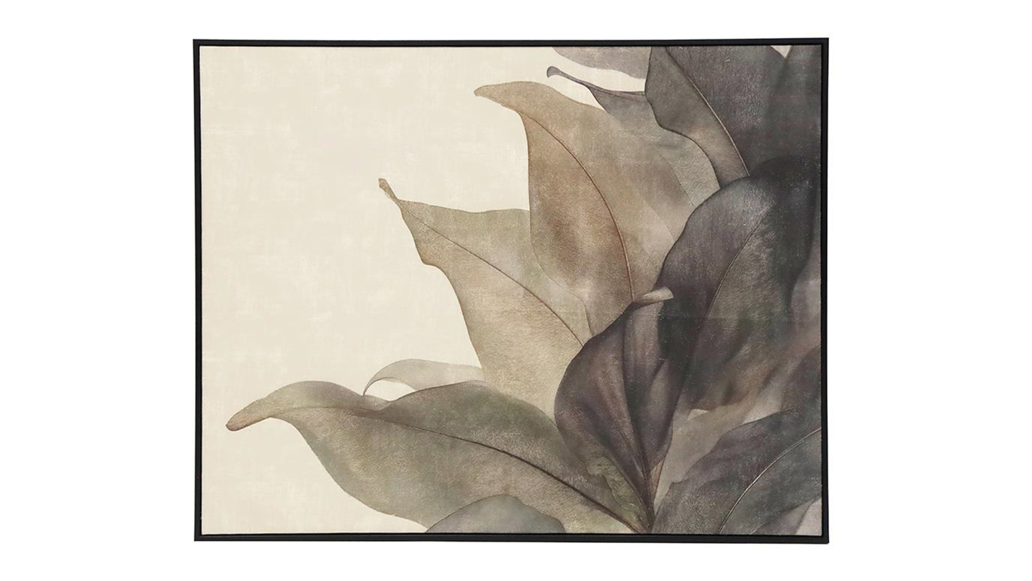 Bloom B Framed Art featuring a cluster of botanical leaves in neutral earth tones on a beige background