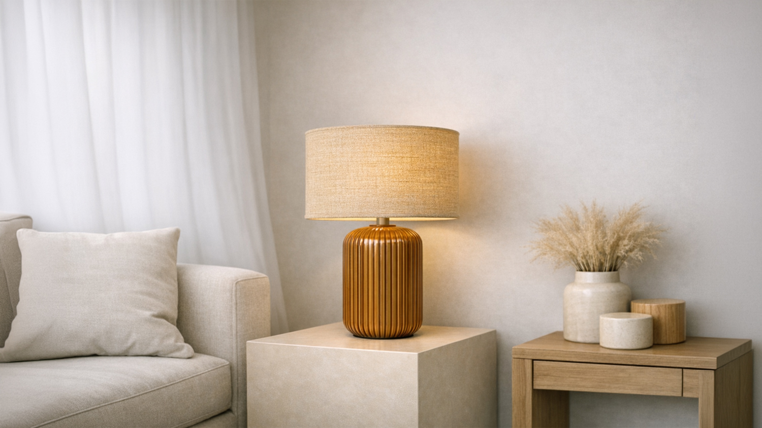 Jolina 52cm Amber Ceramic Lamp