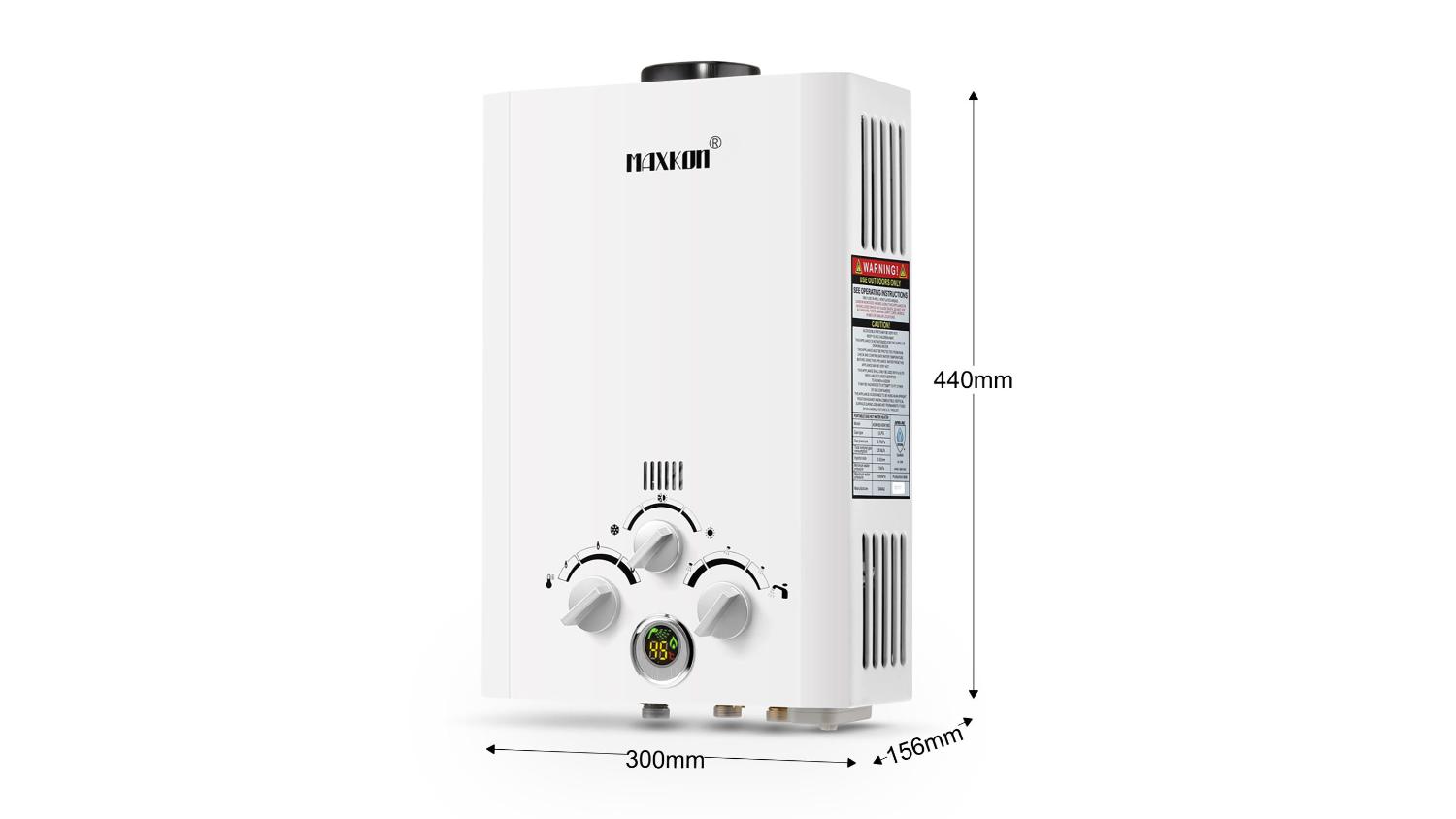 Maxkon Portable Powered Water Heater with Extra Hose 520L/Hr - White