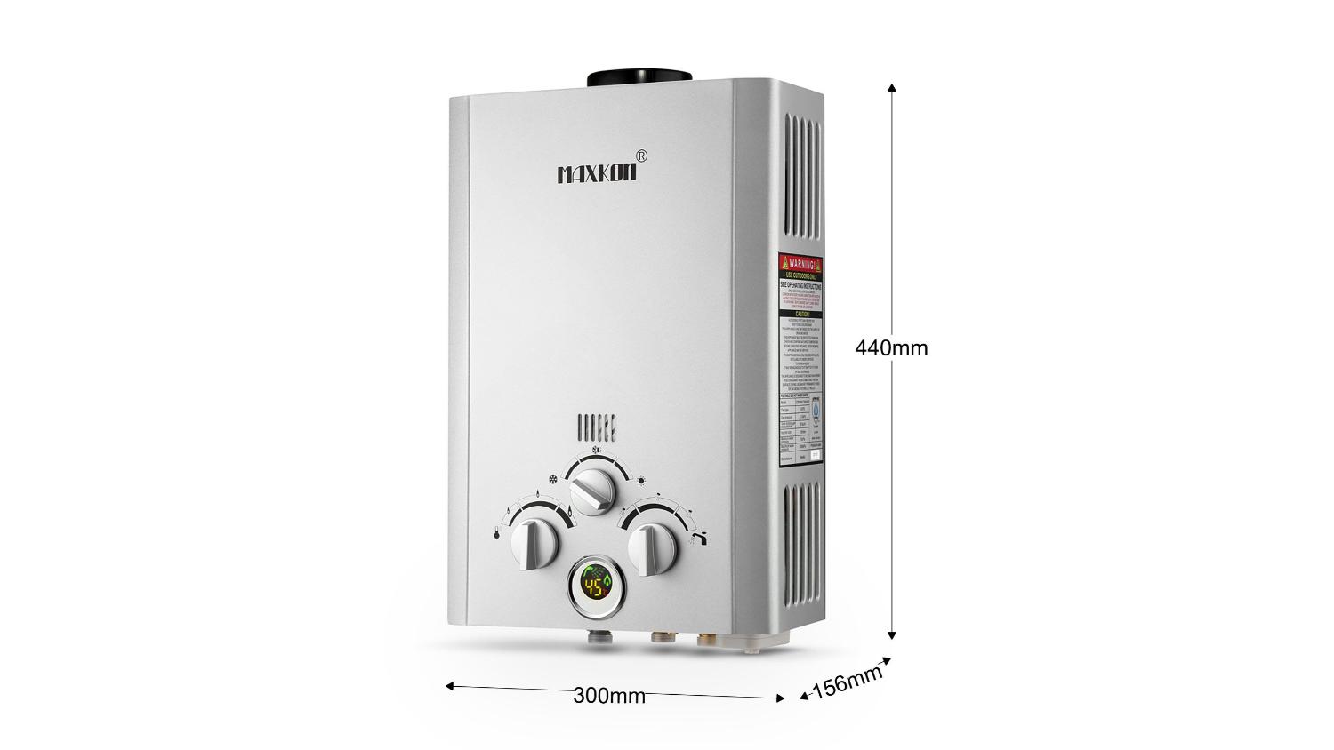 Maxkon Portable Powered Water Heater with Extra Hose 520L/Hr - Silver