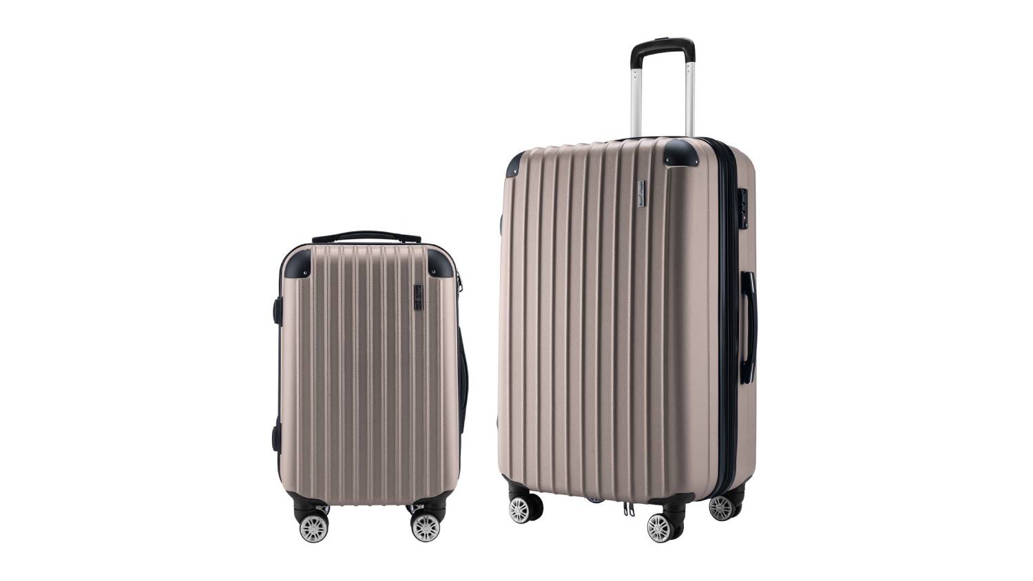 ront view of two pale bronze Buon Viaggio hardshell suitcases in different sizes