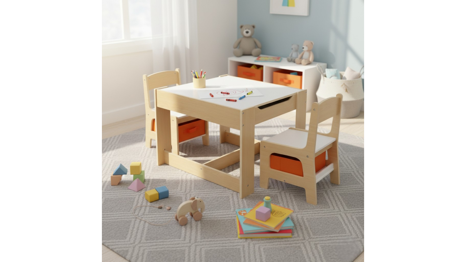 Bopeep Children's Furniture Set with Blackboard Table, Storage - Warm Wood