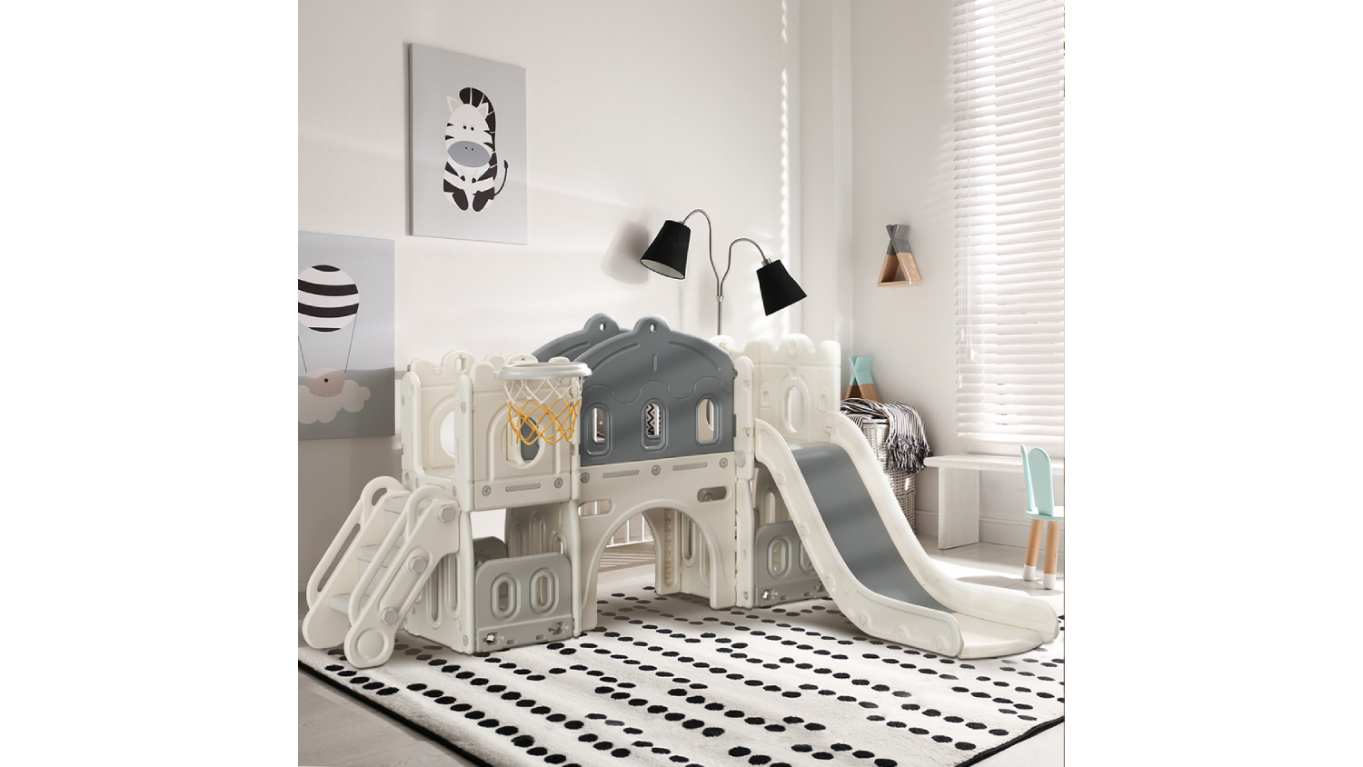 Bopeep Indoor Children's Playground with Slide, Hoop - Grey