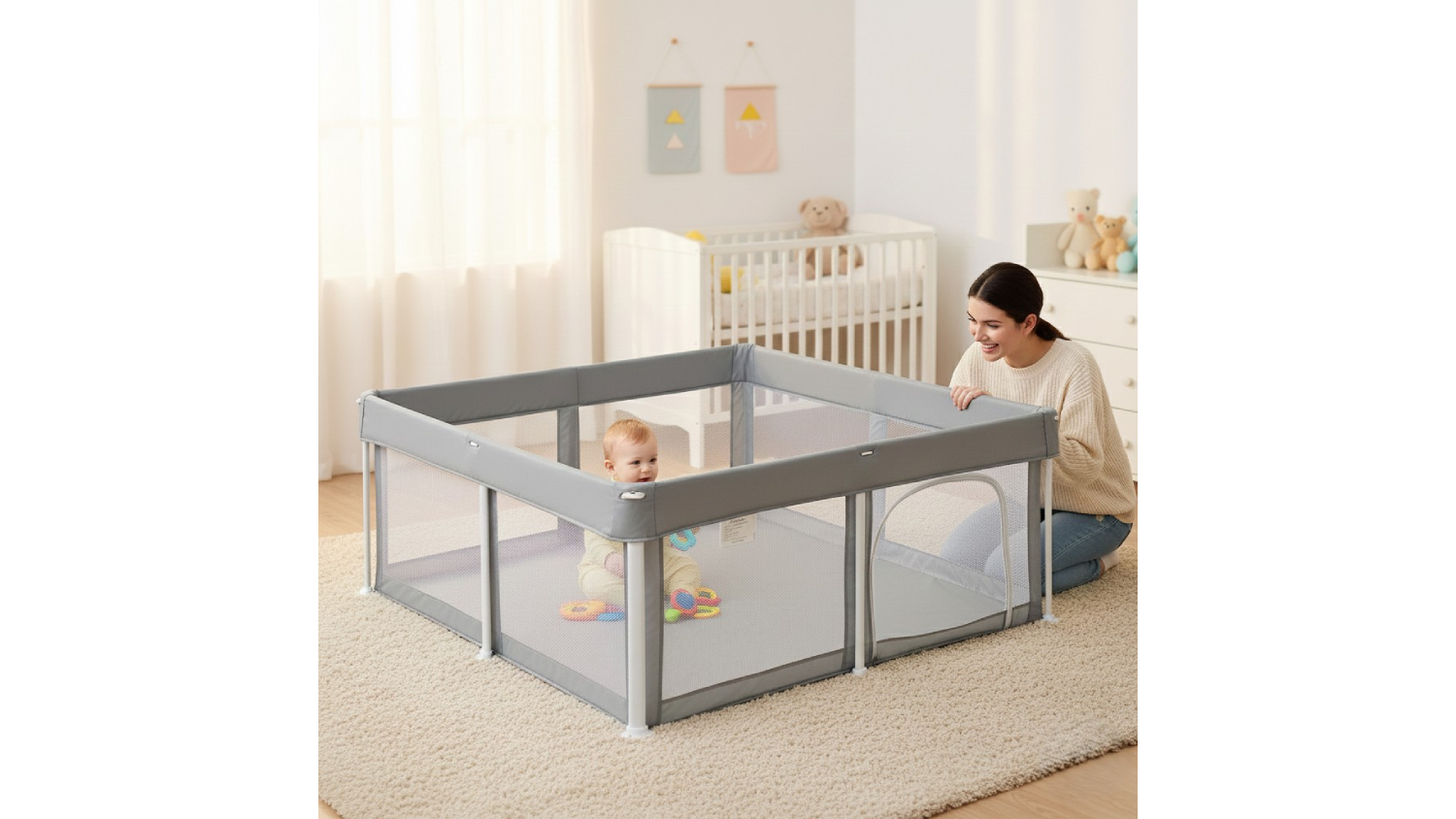 Bopeep Pop-Up Compact Mesh Baby Playpen 125 x 125cm - Grey