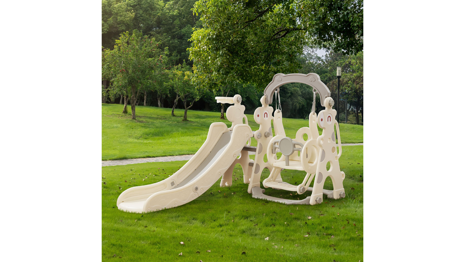 Bopeep Indoor Children's Playground with Slide, Swing - Cream