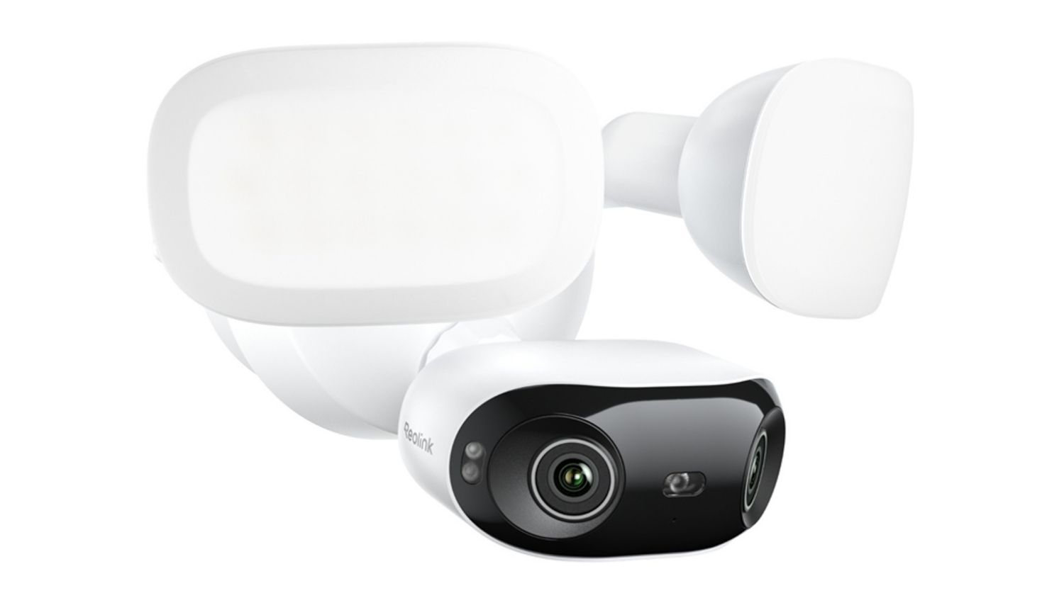 A front view of the Reolink Elite Floodlight Wifi 8MP/4K Dual Lens Outdoor WiFi Camera in white finish