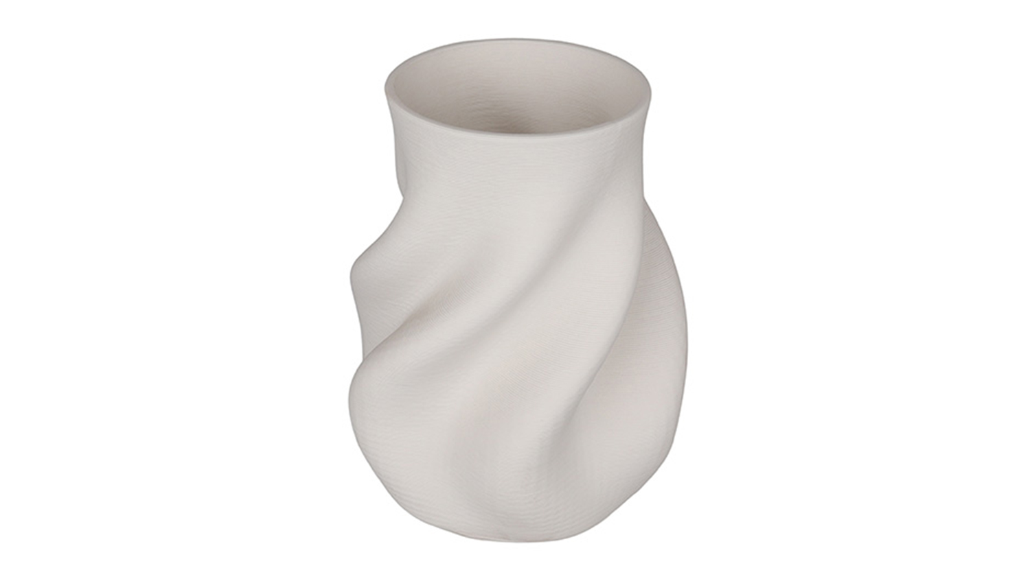 A white Bella White Ceramic Vase featuring a sculptural, wavy organic silhouette