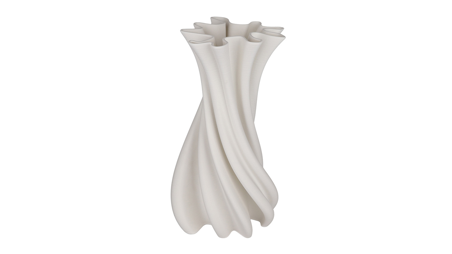 Modern Camila White Ceramic Vase with a matte finish and elegant, flowing vertical ridges