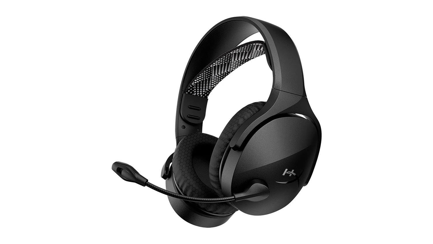 A black HyperX Cloud Jet Gaming Wireless Over-Ear Headset for PlayStation/PC