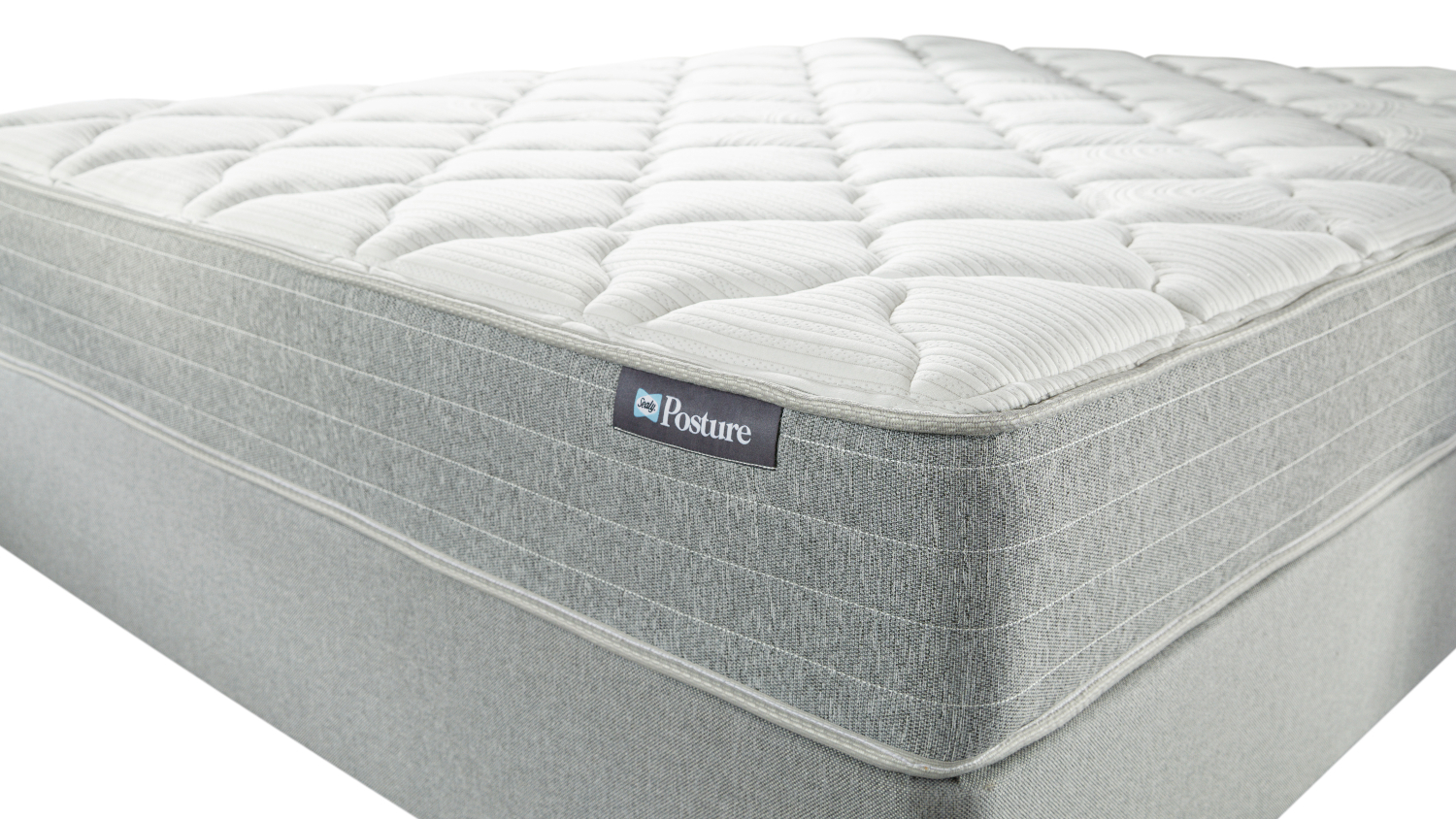 Close-up of Posture Super King Mattress showing quilted white top and gray textured side panels