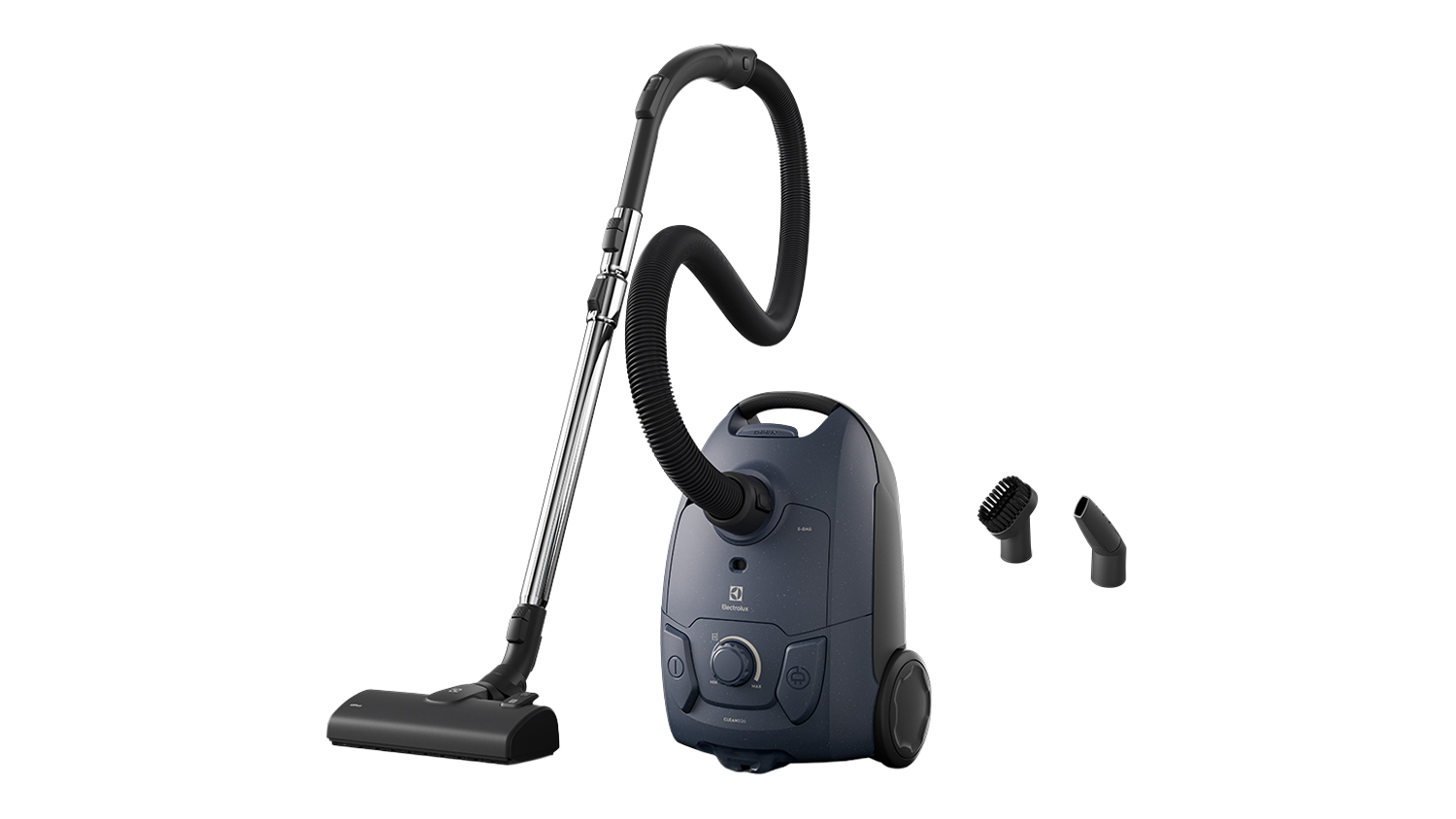 Full vacuum set including hose, metal wand, and two small attachments