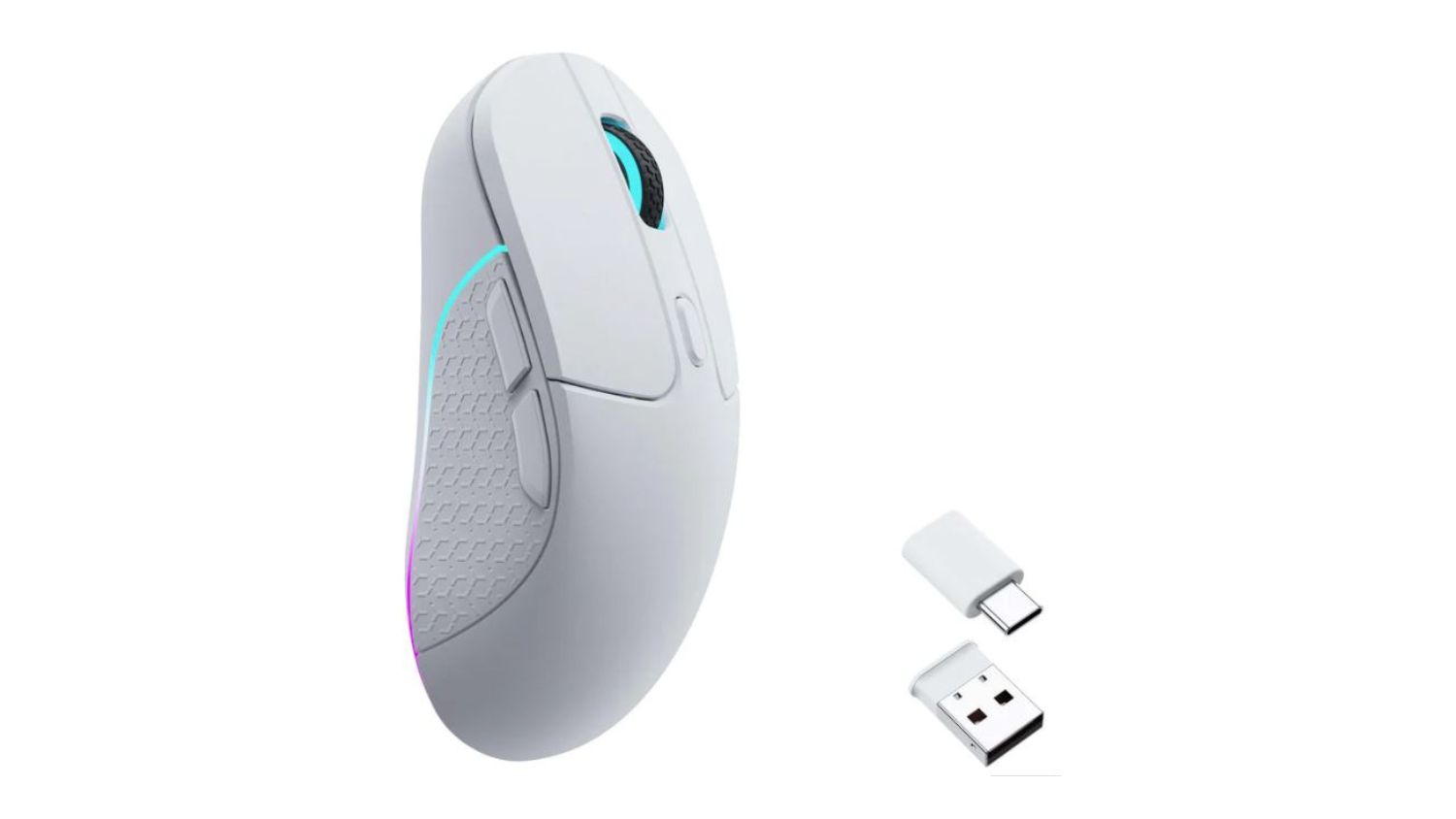 Keychron M3 Wireless Mouse in white with ergonomic curved design and Type‑C and Type‑A receivers