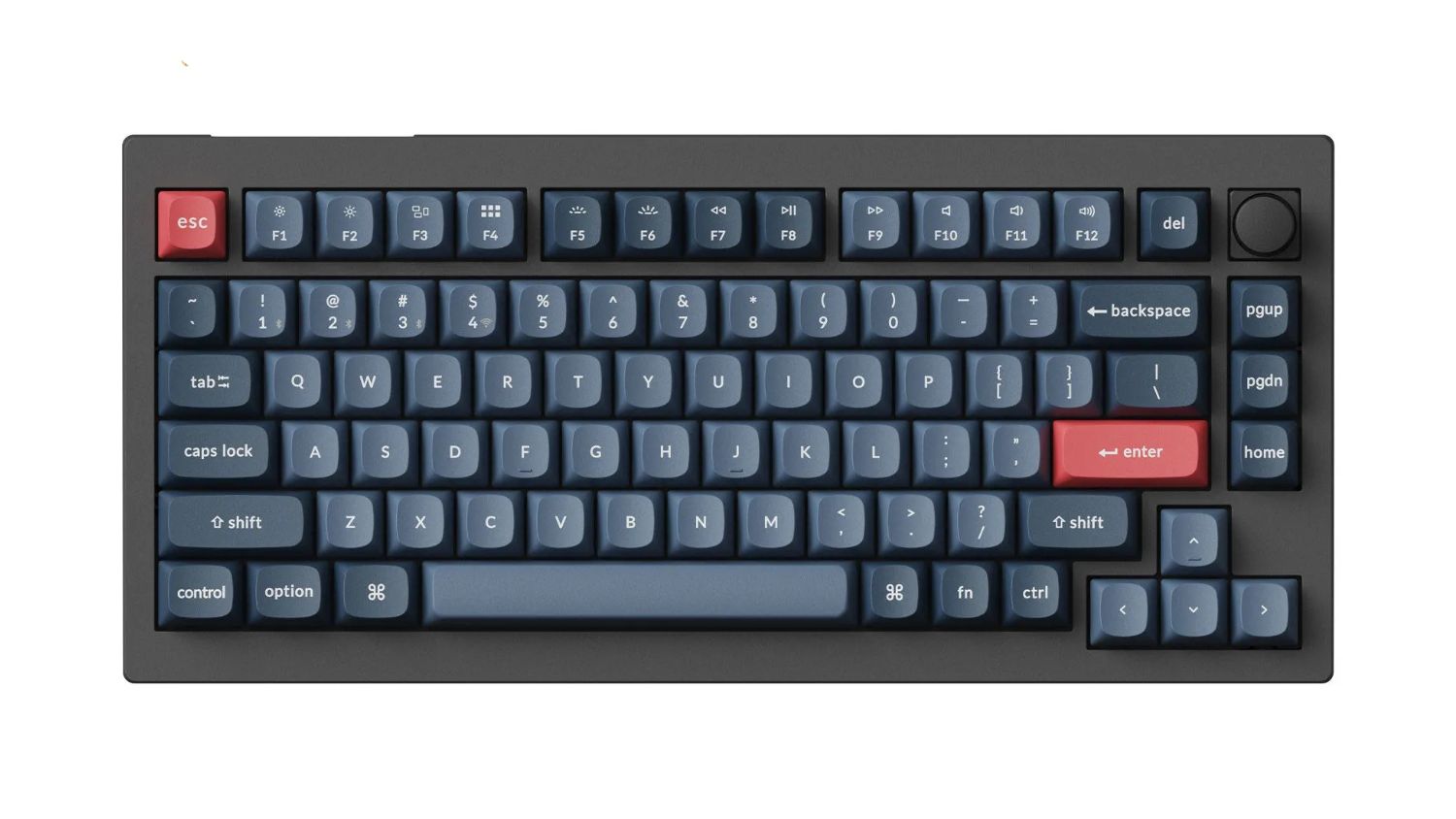 A front angled view of the Keychron V1 MAX D3 Wireless 60%? Mechanical Keyboard in a dark finish
