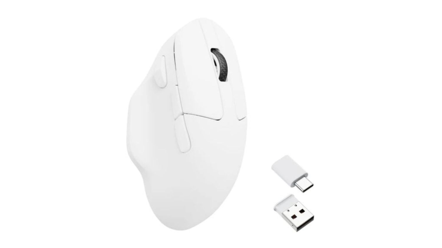 Keychron M7 Wireless Mouse in white with ergonomic curved design and Type‑C and Type‑A receivers