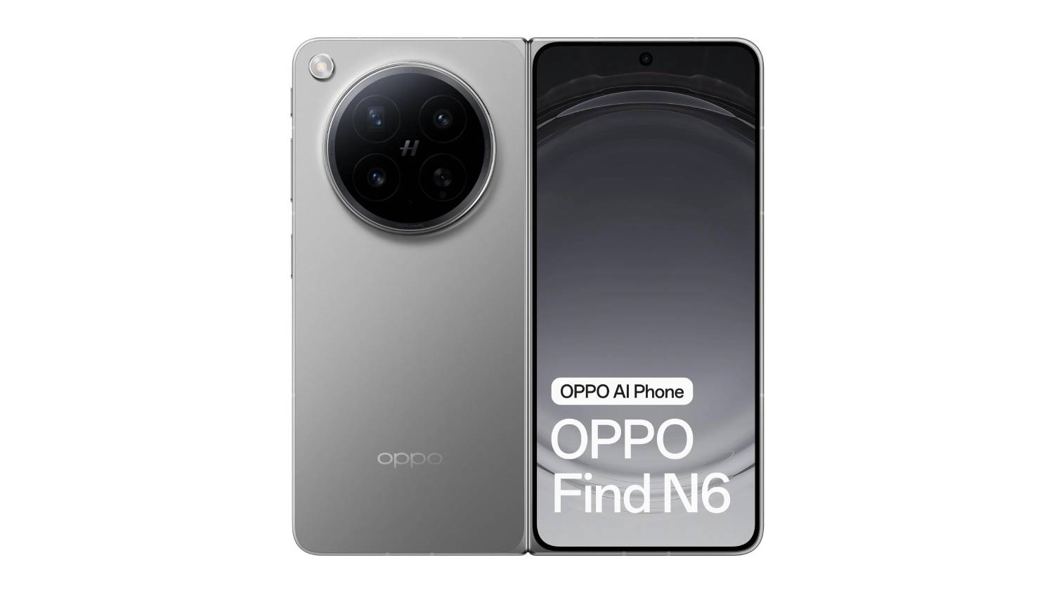 OPPO Find N6 5G 512GB Smartphone in Stellar Titanium, folded and unfolded view