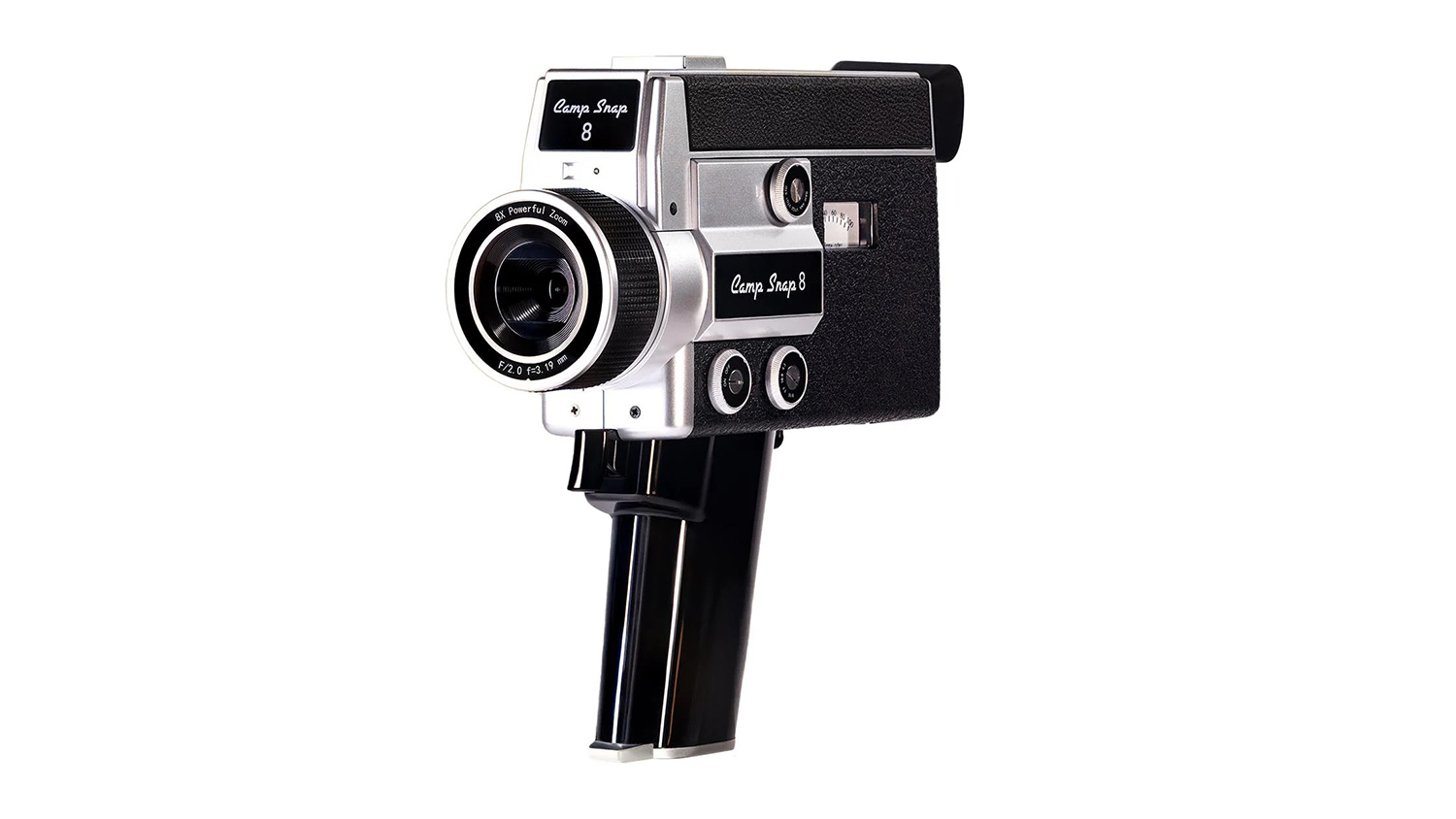 A Camp Snap CS-8 27K Digital Video Camera in a sleek black and silver colour