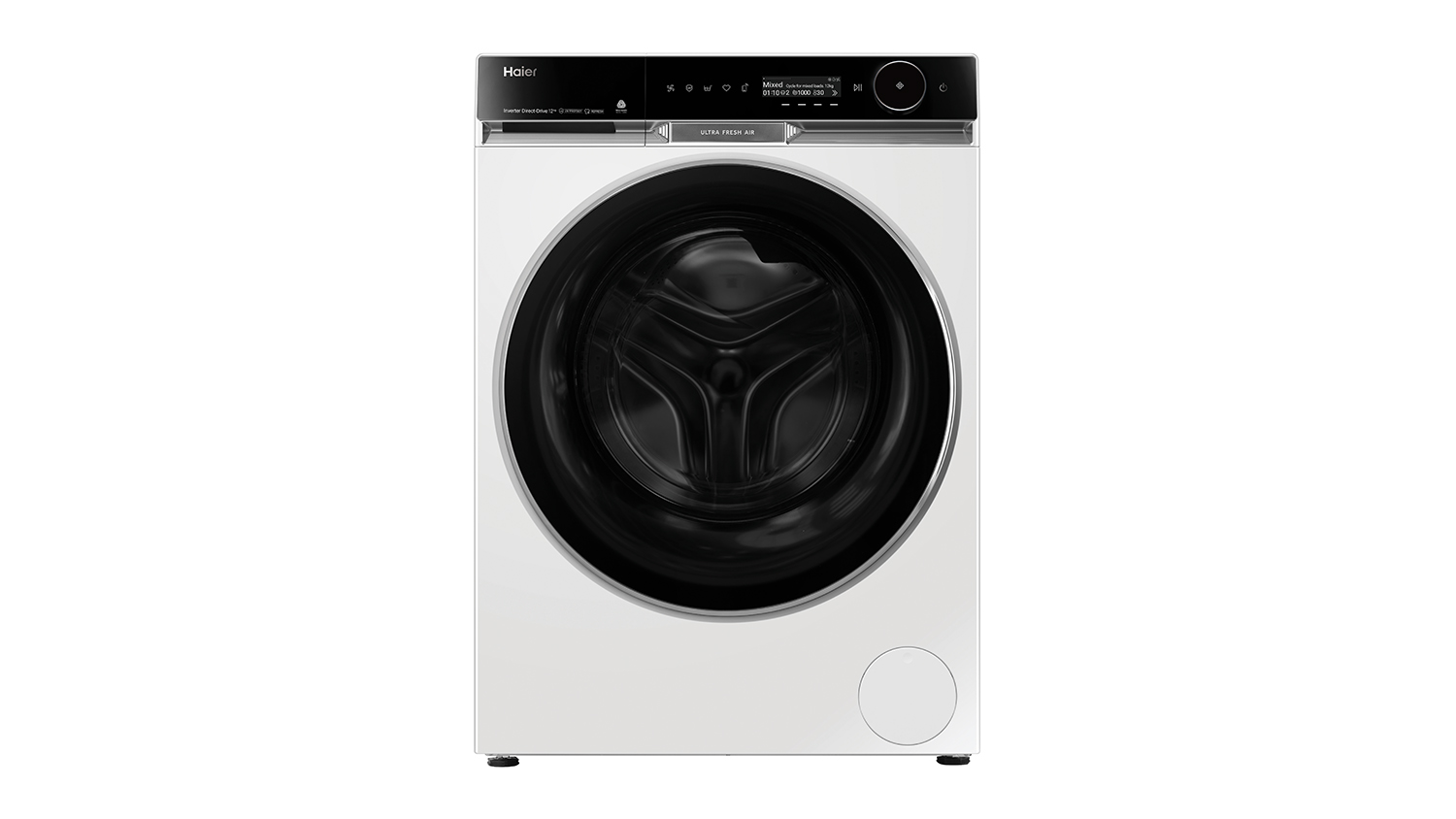 Haier 600 Series 12kg Front Loader Washing Machine in a sleek white colour