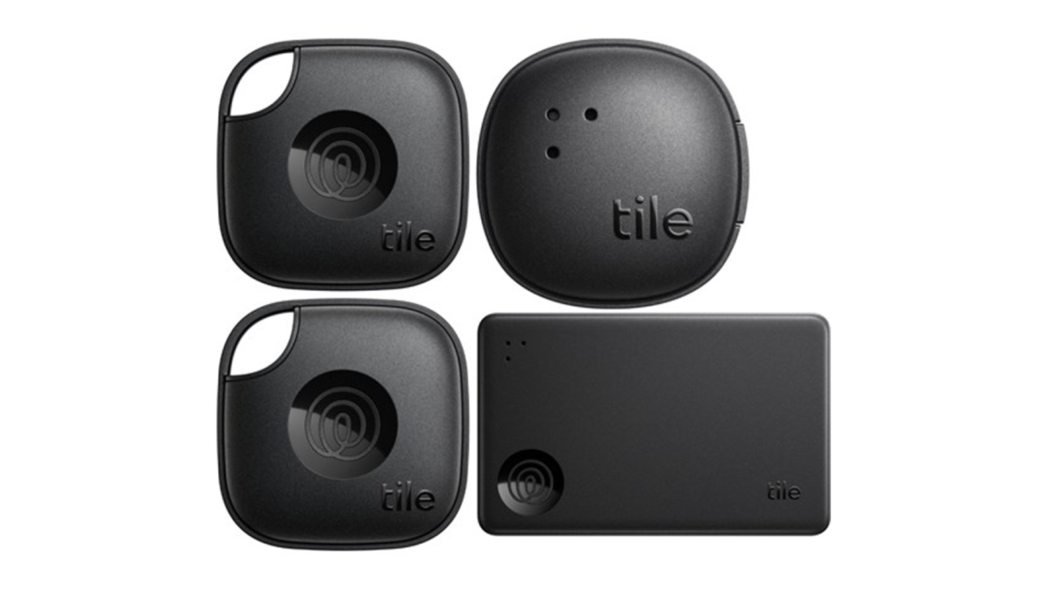 A view of all the included Tile Life360 Mate Essential Bluetooth Tracker