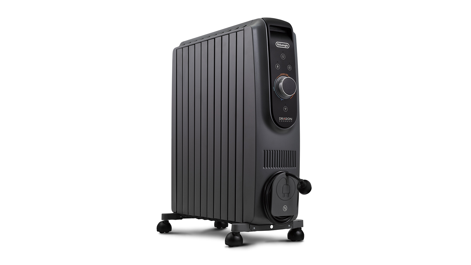 De'Longhi Dragon5 Connect 1500W 6 Fin Oil Column Heater in a sleek grey colour