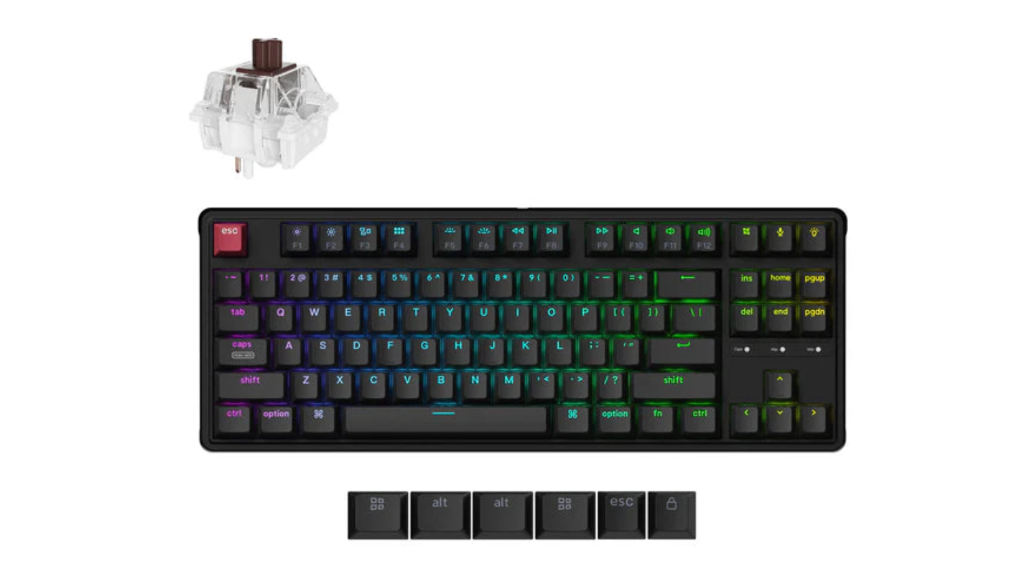 RGB Keychron C3 Pro 8K wired QMK full-size backlit mechanical keyboard with extra keycaps and a black switch, shown above