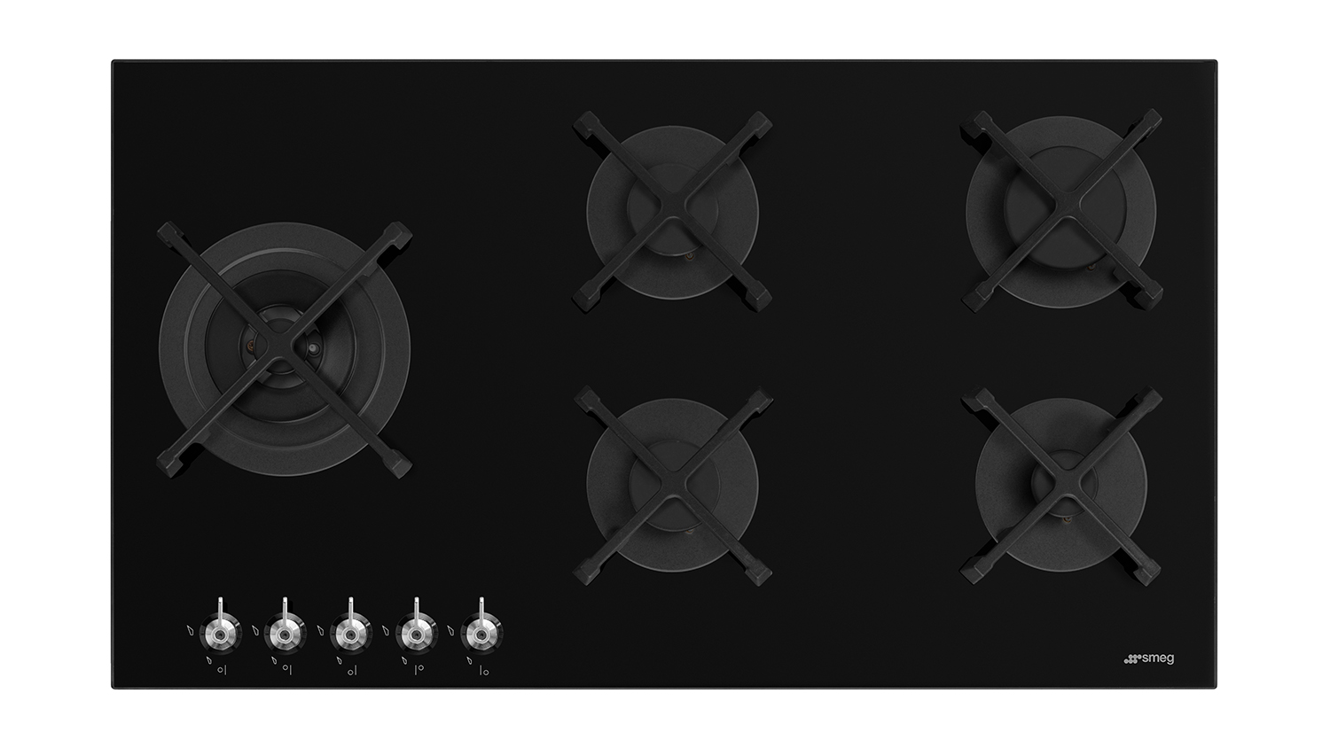Smeg Classic 90cm 5 Burner Gas Cooktop in a sleek black colour
