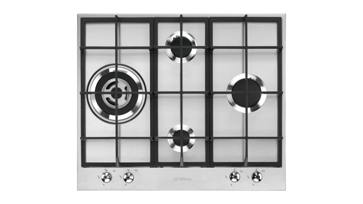 Top‑down view of the Smeg Classic 60 cm stainless steel gas cooktop