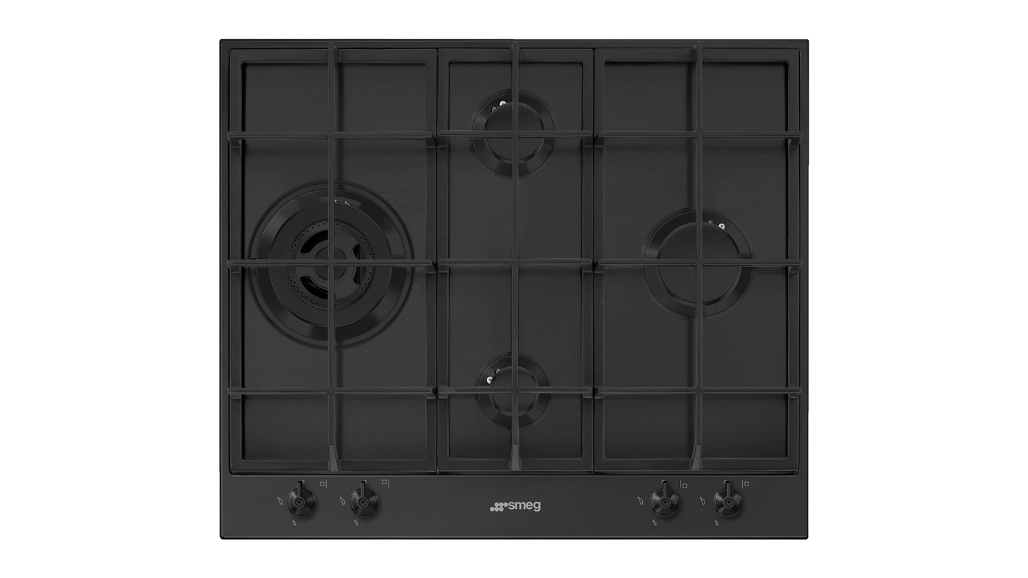 Smeg Classic 60cm 4 Burner Gas Cooktop in a sleek matte black colour
