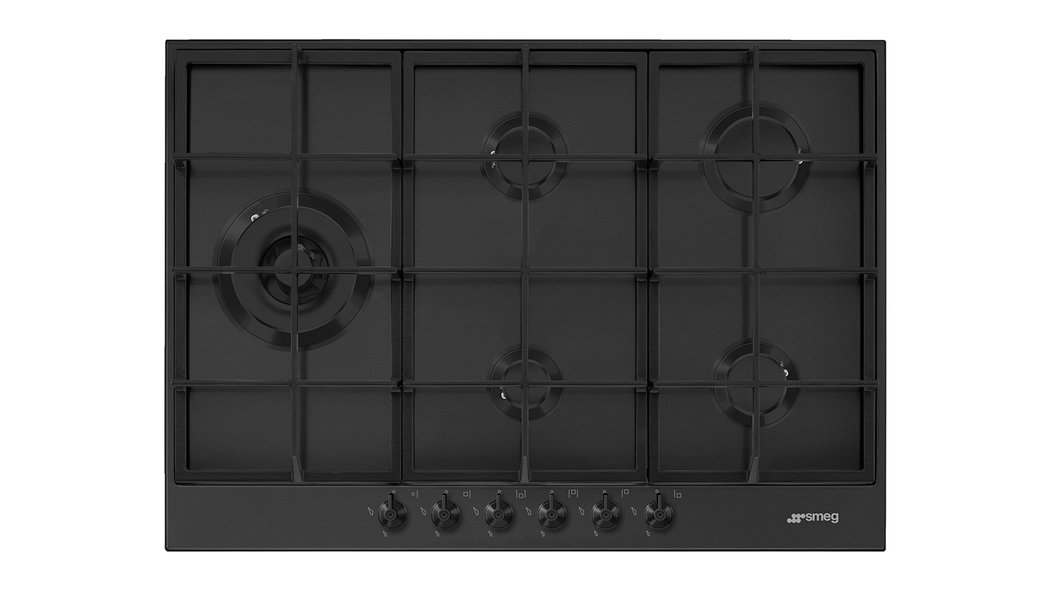 Smeg Classic 75cm 5 Burner Gas Cooktop in a sleek matte black colour