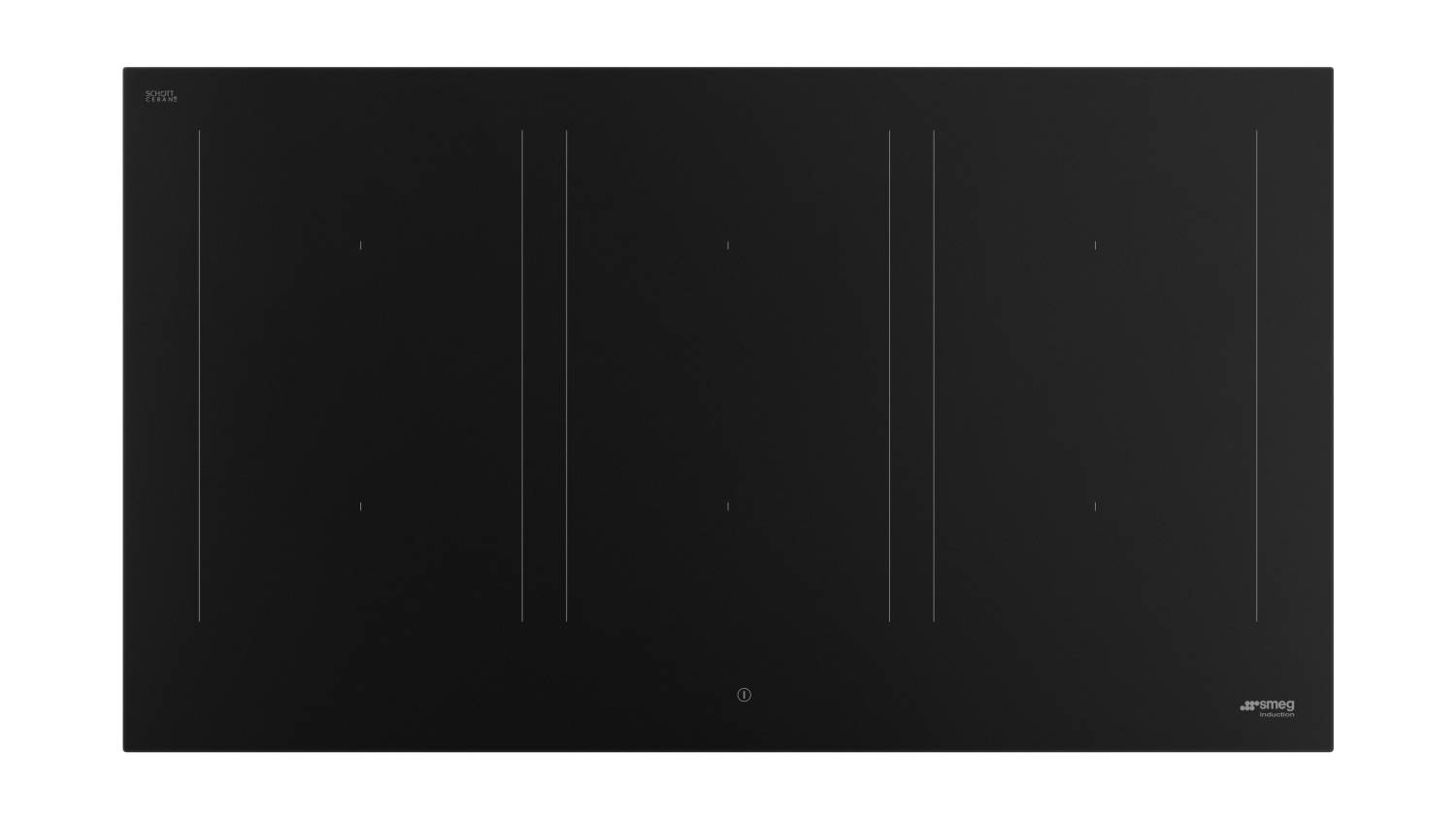 Top‑down view of the Smeg Classic 90 cm matte black induction cooktop featuring six cooking zones
