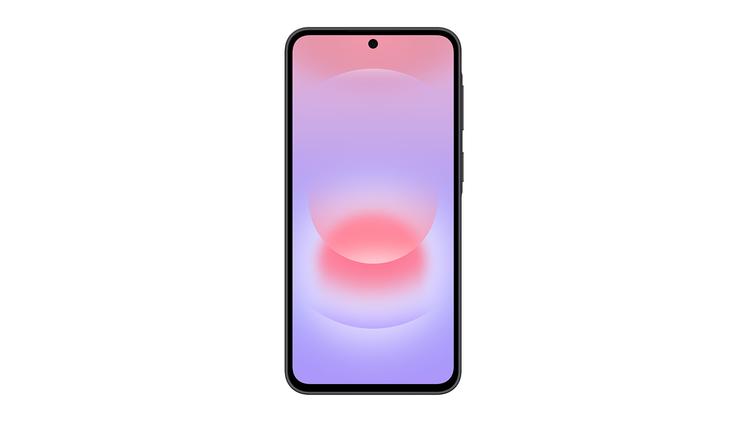 Front-facing view of Samsung Galaxy A37 5G in Awesome Charcoal with a vibrant wallpaper