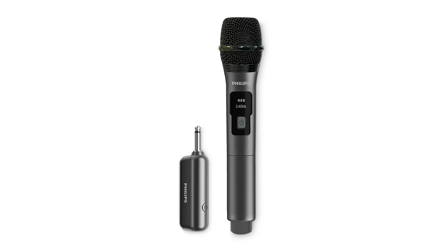 Philips dynamic wireless microphone with digital display and compact plug-in receiver