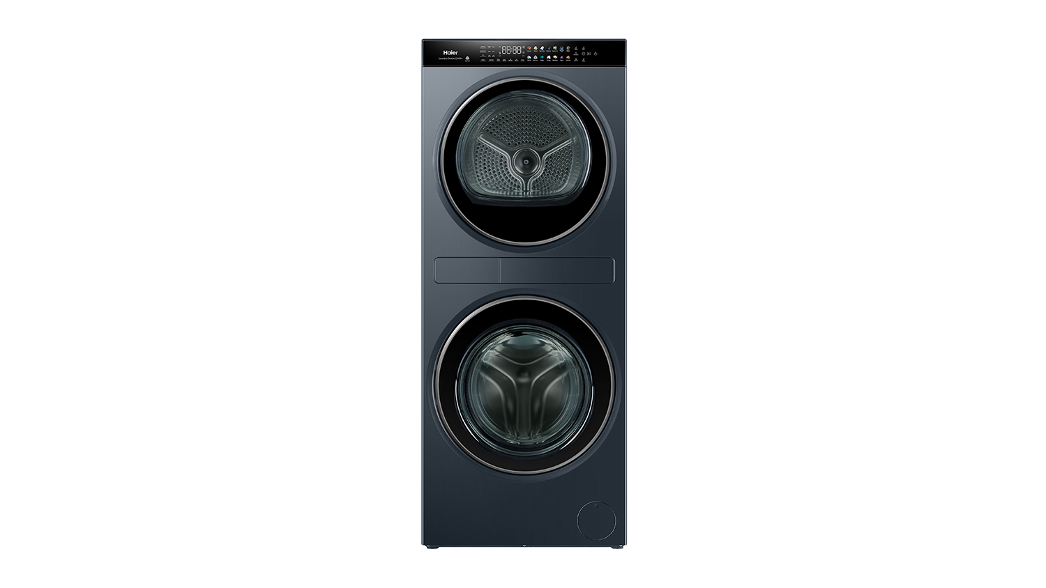 Haier 600 Series 12kg + 9kg Stacked Smart Washing Machine & Dryer in a sleek black colour