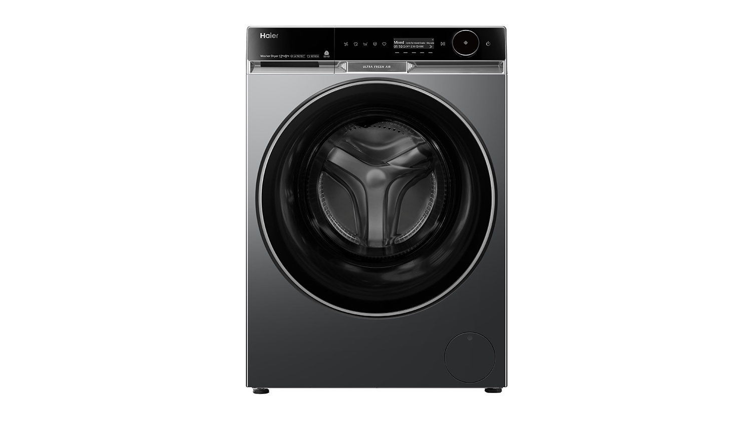 Haier 600 Series 12kg + 8kg Front Loader Washing Machine & Dryer Combo in a sleek black colour