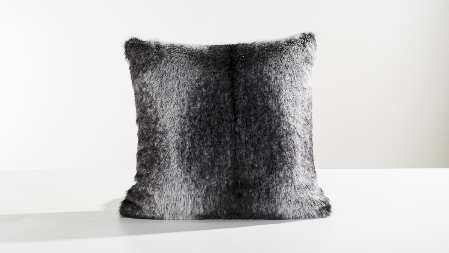 A Silver Fox Black/Silver Faux Fur Square Cushion by Top Drawer