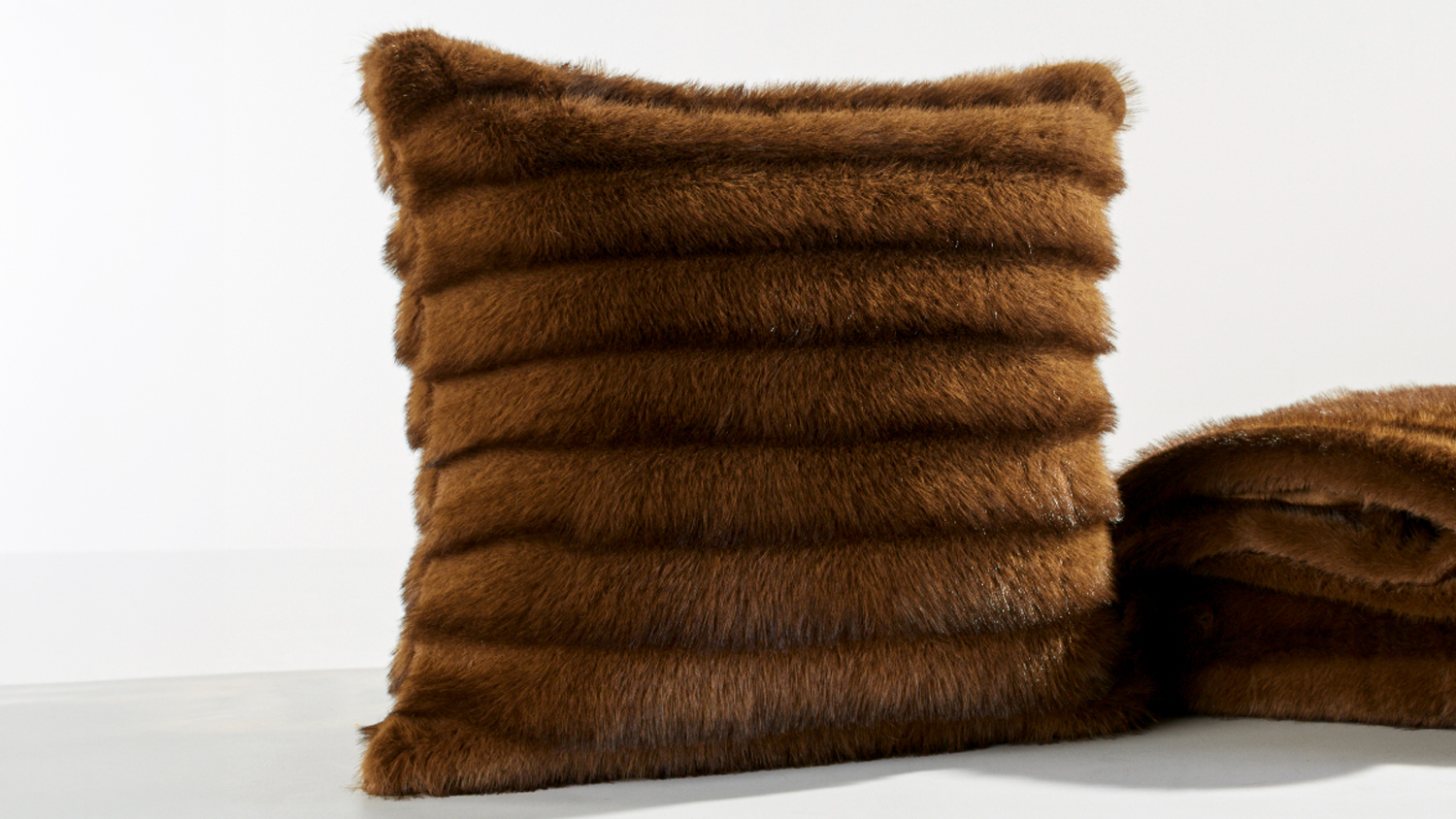 A Sable Brown Faux Fur Square Cushion by Top Drawer
