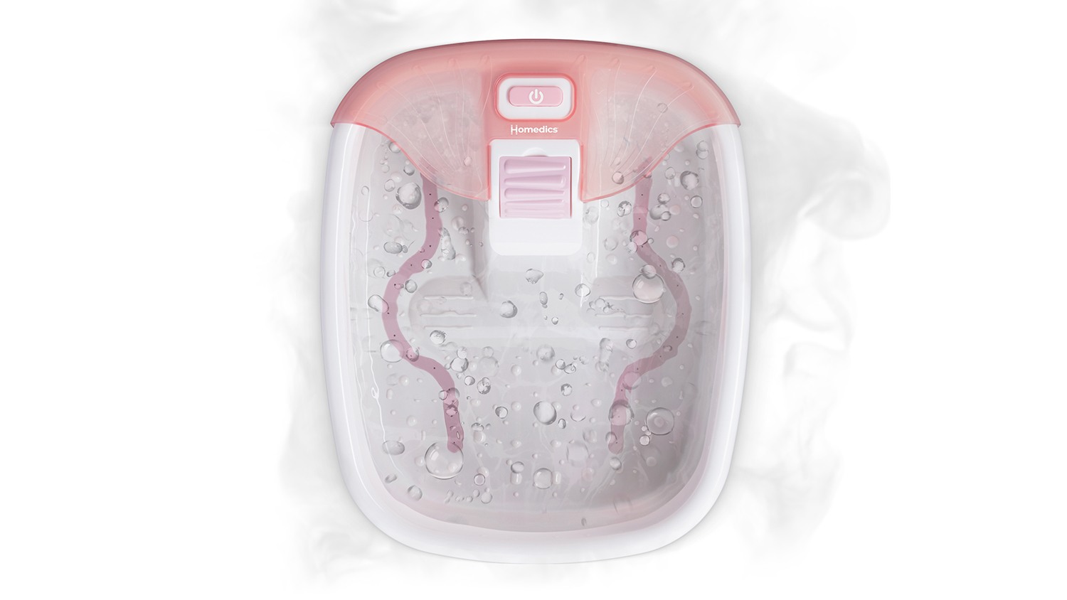 Top‑down view of the Homedics Bubble Bliss foot spa filled with water, showing bubbling action