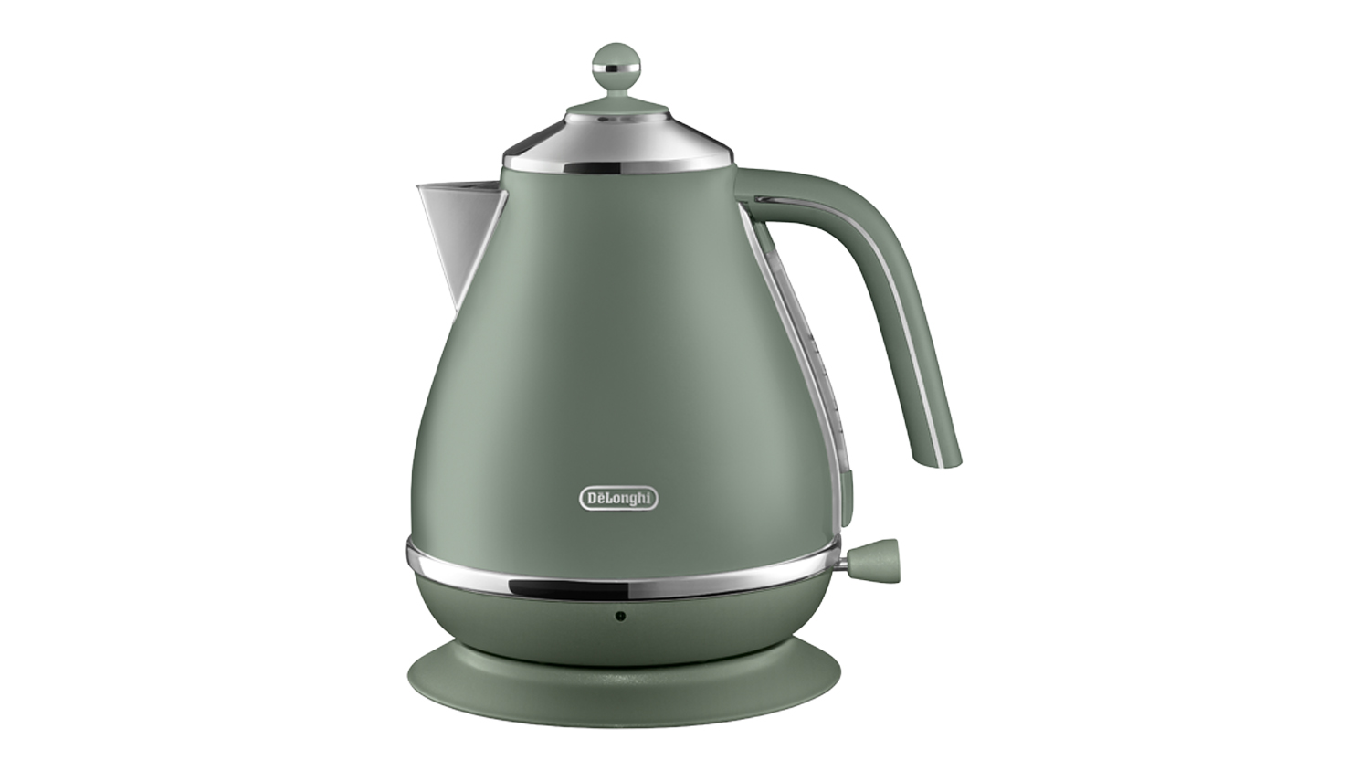 Front view of the De'Longhi Icona Capitals 1.7L electric kettle in Copenhagen Green finish