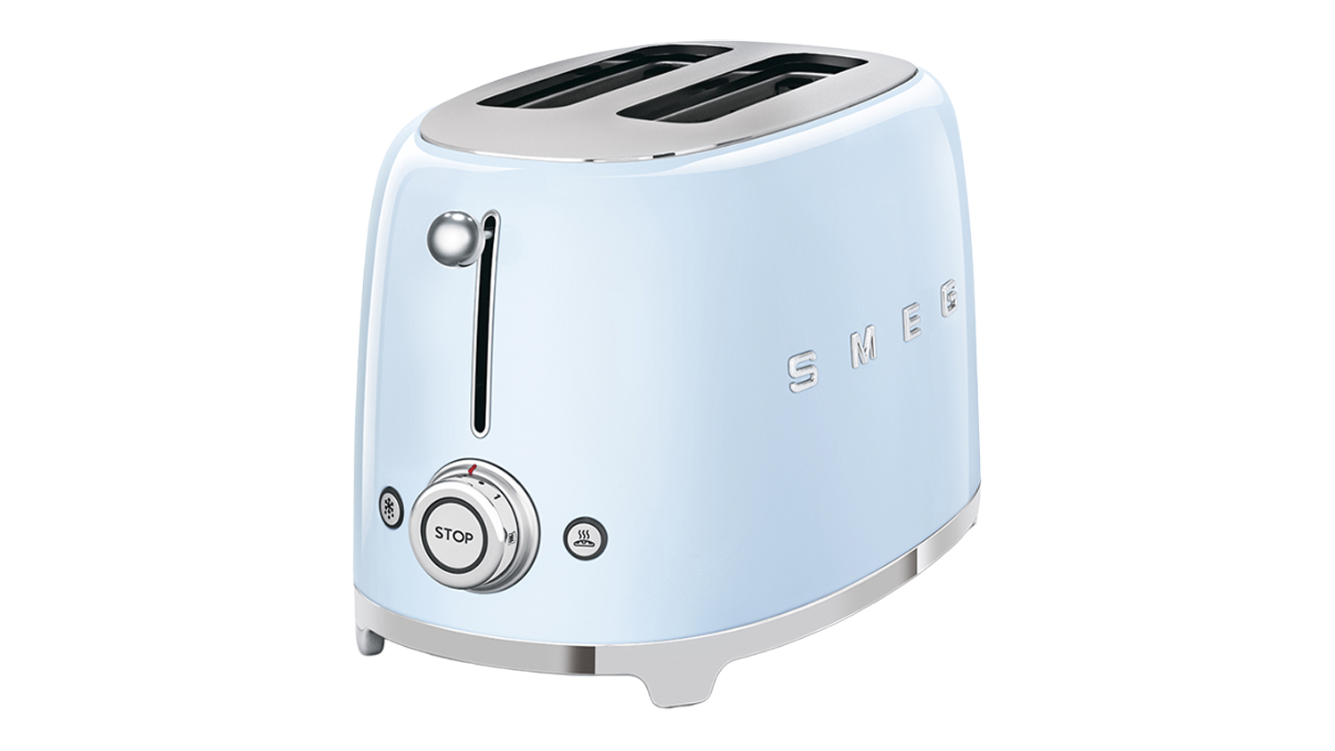 Smeg 50's Style 2 Slice Toaster in a stylish glossy pastel blue colour