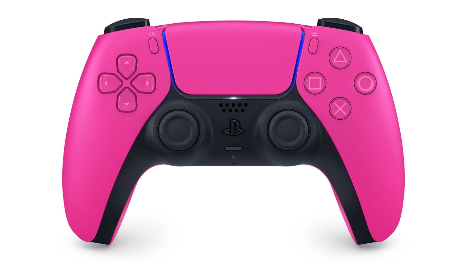 Front view of the PlayStation 5 DualSense wireless controller in Nova Pink