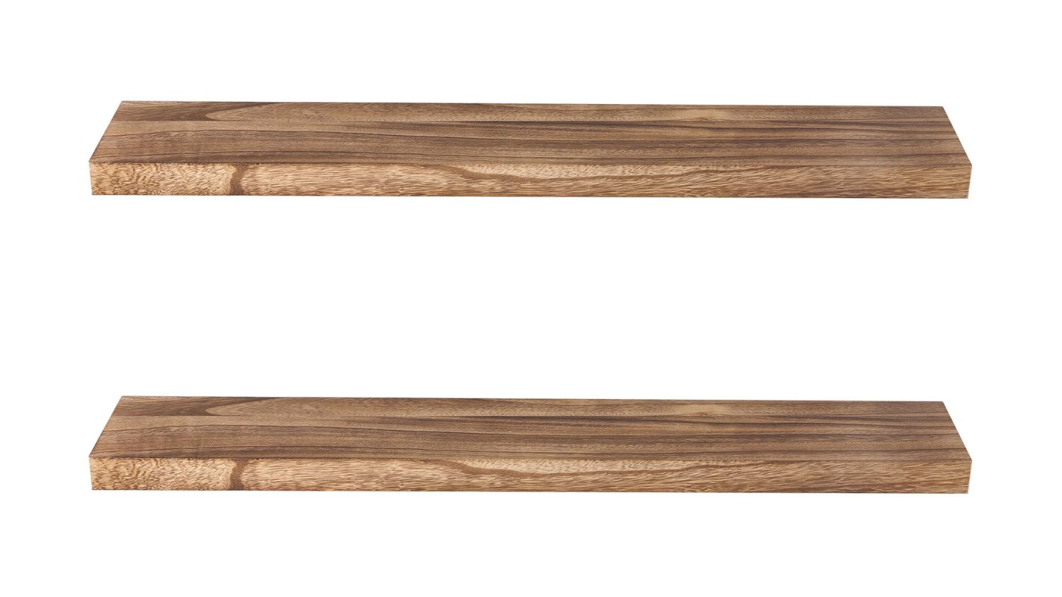 Front view of two wooden Levede Floating Shelves