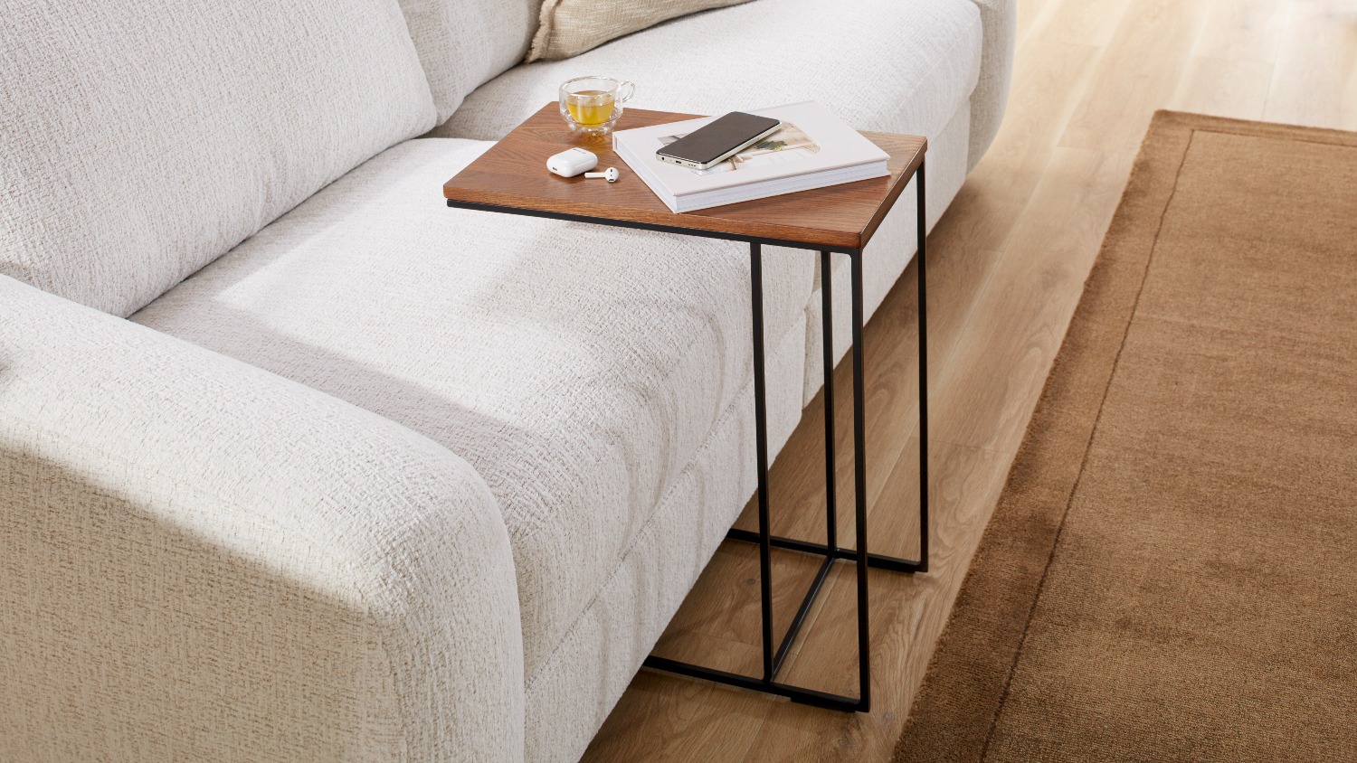 Side profile of the Soho 500 mm Over Side Table in Grey Oiled Oak
