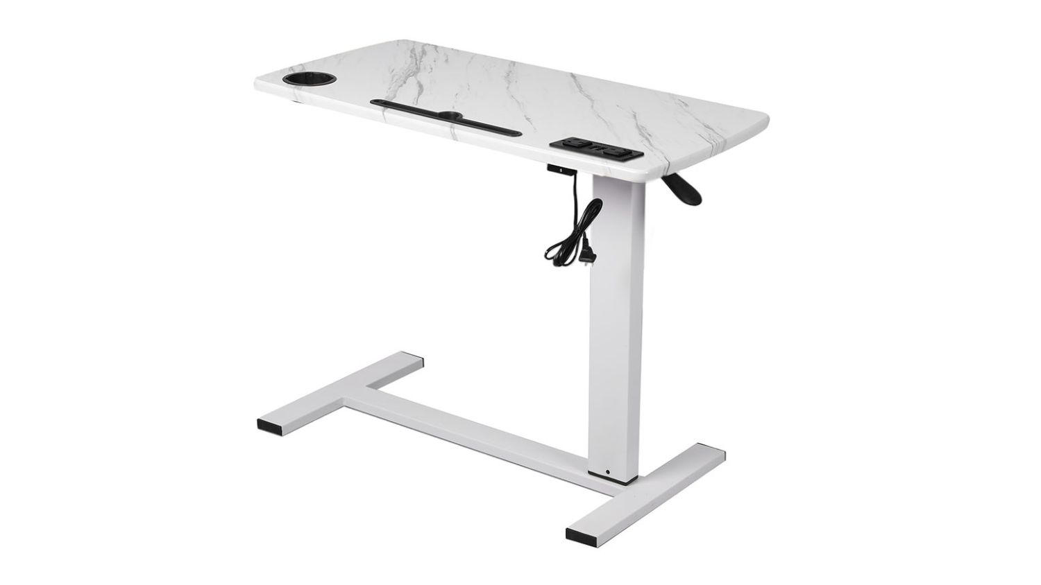 Levede Adjustable Side Table with Power Points 80 x 40cm - White/White
