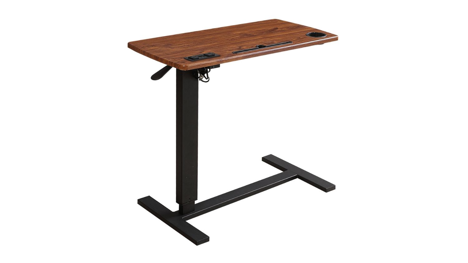 Levede Adjustable Side Table with Power Points 80 x 40cm - Dark Wood/Black