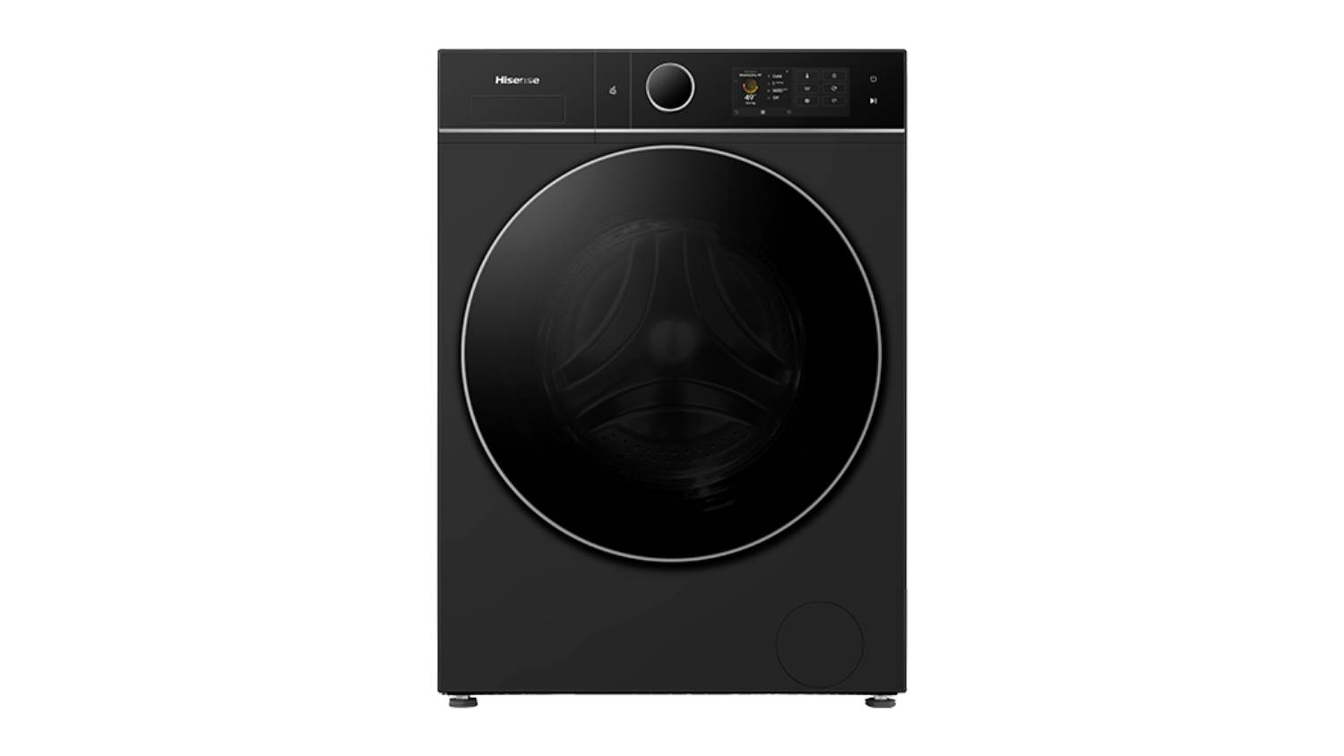 Front view of the black Hisense Series 8i washer dryer