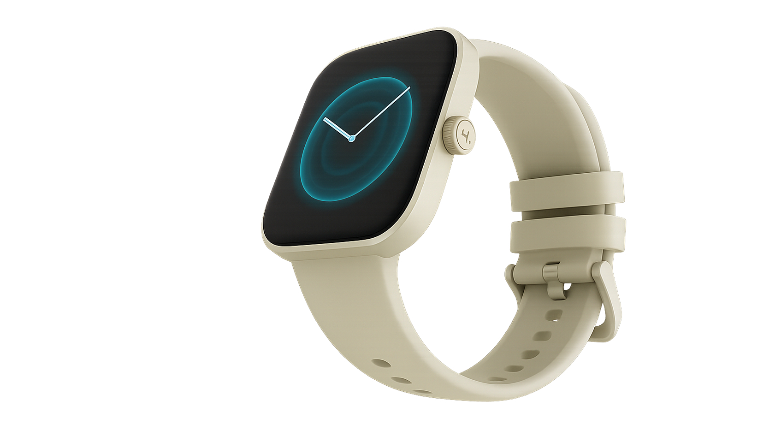 Angled view of the coffee HiFuture LUME PRO smartwatch with a square face and blue ring clock display