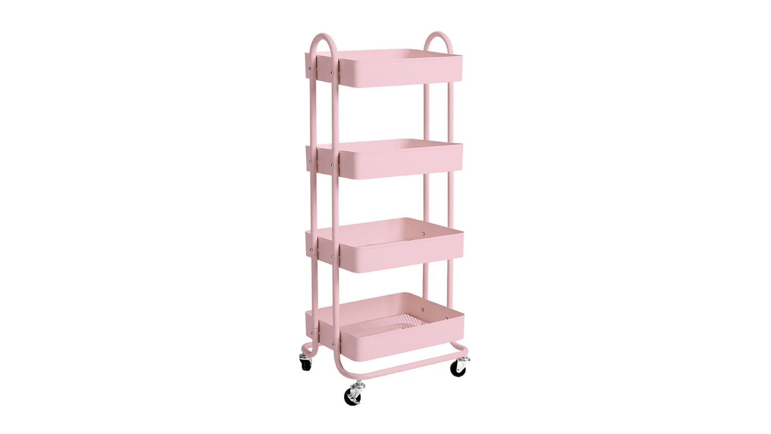 Angled view of a pink Levede 4-Tier Metal Storage Trolley